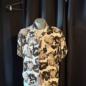 Caribbean Joe Black and Cream Leaf Print Shirt